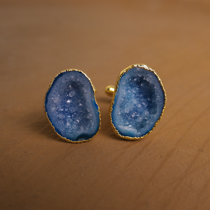 Blue Drusy Stone Cufflinks in 22ct Gold