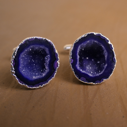 Purple Drusy Stone Cufflinks in Silver