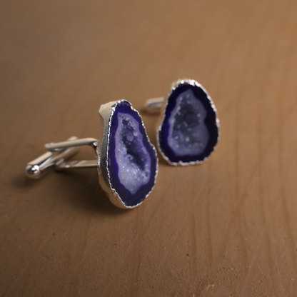 Purple Drusy Stone Cufflinks in Silver