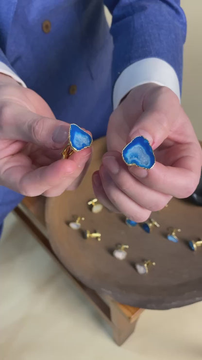 Blue Drusy Stone Cufflinks in 22ct Gold