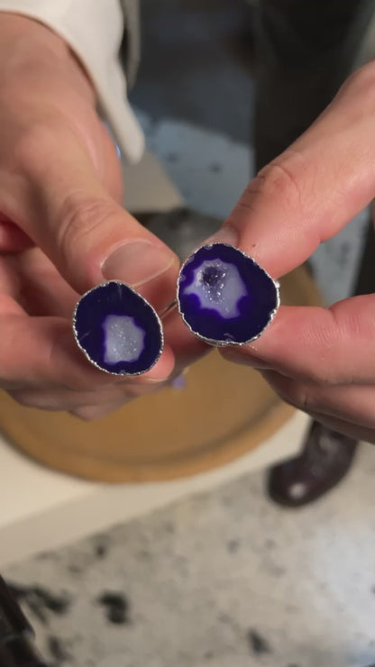 Purple Drusy Stone Cufflinks in Silver