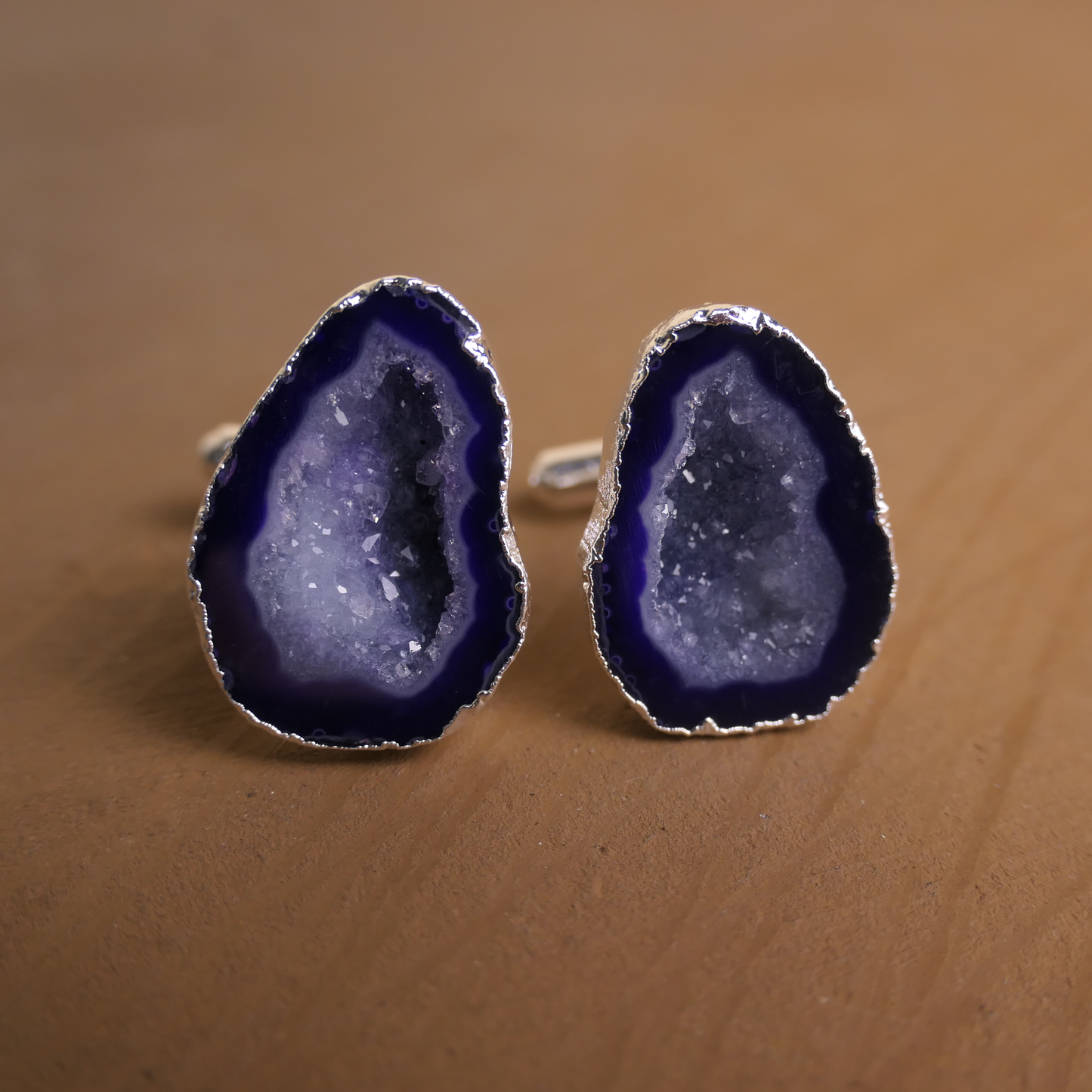 Purple Drusy Stone Cufflinks in Silver